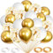 Q-WOOFF Palloncini Oro,Palloncini Compleanno, Set di 60 Palloncini Inclusi Palloncini Metallici Dorati, Palloncini coriandoli, Palloncini Bianchi e 4 Nastri. Adatto peraddobbi Compleanno