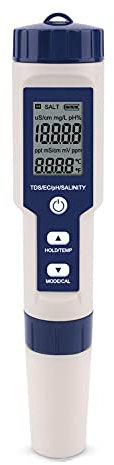 Meichoon 5 in 1 TDS/EC/PH/Salzgehalt/Temperaturmessgerät Digitaler Wasserqualitätsmesser Tester für Hydrokultur Aquarium Pools Trinkwasser DH12