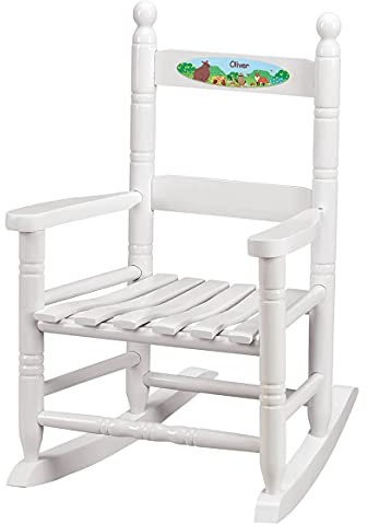 Fox Valley Traders Custom Woodland Animals Children's Rocking Chair, Durable Wood - Measures 14 1/2 Wide x 11 1/2 Deep; 22 1/2 Overall Height, White Rocker