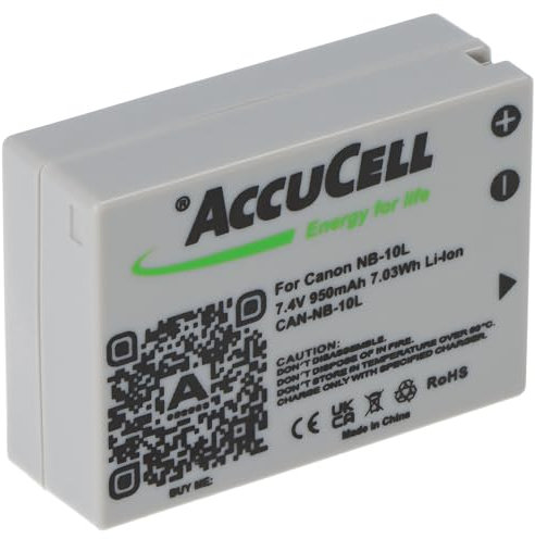 AccuCell Akku kompatibel mit Canon NB-10L, PowerShot SX40 HS, Li-Ion 7,4 Volt, 750-950mAh Abmessungen 45,5x32,4x15,2mm