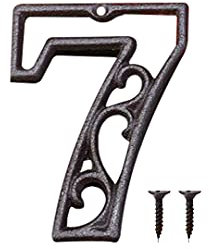Zayookey Metal Numbers Numeri Civici in Ferro Colato Neri Numero Porta Esterno Numero di Indirizzo Rustico Vintage per Porte, Pareti, Indirizzi di Casa (Numero 7)