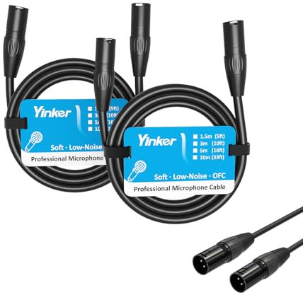 Yinker XLR Cable Male to Male Microphone Cable, 3 Pin Microphone Cable with Oxygen-Free Copper 5ft/1.5m, 2pack