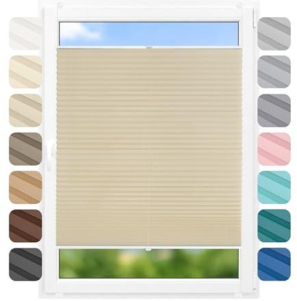 Birrke® Klemmfix Plissee ohne Bohren 85x220 cm, lichtdurchlässig, Blickdicht - Up & Down Faltrollos für Fenster ohne Bohren - Jalousie innen, Sichtschutz, Sonnenschutz - Sandy Beach, Beige