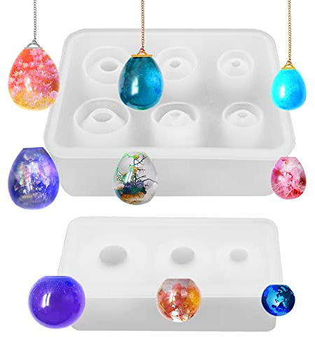 2 Stück Kugel-Silikonharz-Formen, findTop Eierkugel, Epoxidharz-Formen, Universum-Spheroid-Formen, Anhänger-Gießformen für Harzhandwerk, DIY-Schmuckherstellung