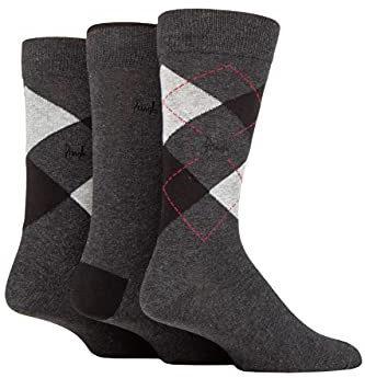 Pringle Mens Bamboo Cotton Blend Argyle Socks Pack of 3 Charcoal/Black/Light Grey 7-11