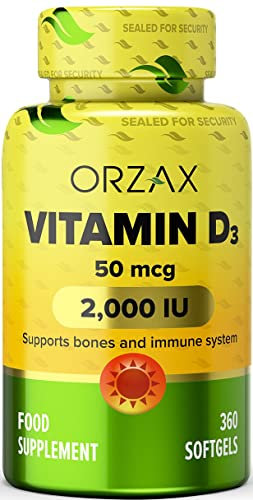 ORZAX Vitamin D3 2000 iu (50 mcg) - 1 Year Supply for Strong Muscle Function and Immune Support - Mood Supplement for Wellness (360 Softgel)