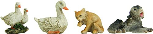 BTV 4 x Krippen-, Wald- & Bauernhof-Figuren, Krippenfiguren 3,3 cm max. Höhe, für Weihnachtskrippe für 5-11 cm Figuren geeignet, Gänse, Katze, Hund