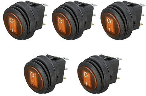 ETOPARS 5 Pièces 12V 20A Interrupteur à Bascule Rond de Voiture Jaune LED Lumière Rond Bouton de Commutateur ON OFF 3Pin Étanche Auto Bateau