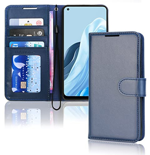 TECHGEAR Coque Find X5 Lite 5G Étui en cuir, Housse Étui Portefeuille en Cuir avec Rabat de Protection, Fentes pour Cartes, Béquille et Dragonne, Faux Cuir PU Bleu Compatible avec Oppo Find X5 Lite 5G