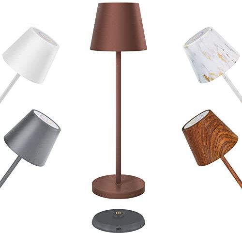 GGNOO LED Tischleuchte Kabellos Dimmbare Wiederaufladbar Tischlampe Kabellos IP54 Wasserdicht 8 Farben RGB LED Tischlampe Akku mit USB Ladestation für Drinnen und Draußen Geeignet (Braun)