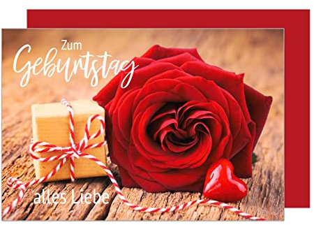 Edition Seidel Premium Geburtstagskarte mit Umschlag. Glückwunschkarte Grusskarte Billet Happy Birthday Mann Frau Zum Geburtstag rote Rose Herz Geschenk Liebe Karte (G2985 SW023)