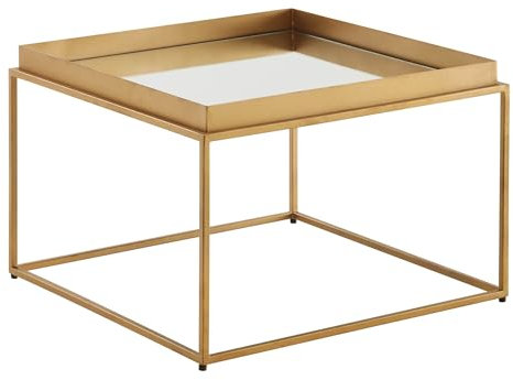 FineBuy Couchtisch Glas Metall 60x60x41 cm Sofatisch Gold Verspiegelt, Design Wohnzimmertisch Quadratisch, Kleiner Kaffeetisch Modern Spiegelglas, Beistelltisch Anstelltisch Wohnzimmer