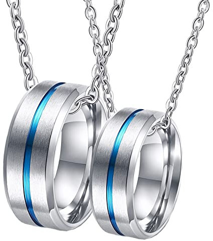 Mesnt Couples Ring Engraved, Stainless Steel Rings Pendant Necklace 8mm Silver Brushed Beveled Edge | Customize-Size&Text