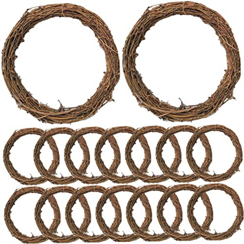16st Erde-reben-Girlande Reben Halloween-Kranz Runder Rahmen Blumenkranzrahmen Handdekor Wanddekoration Weihnachtsgirlande Natürlicher Weinstock Runden Traumfänger Rattan