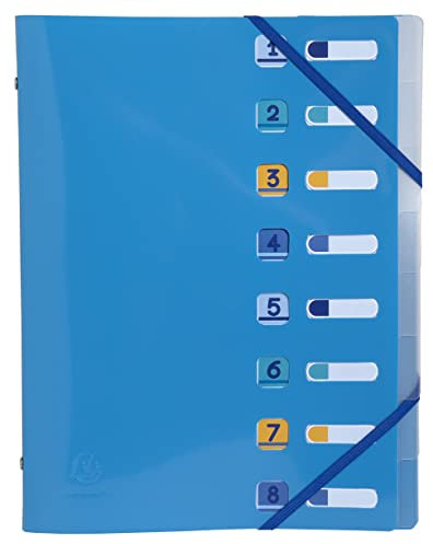 Exacompta 56110E Premium Ordnungsmappe BeeBlue aus recyceltem Kunststoff mit 8 Fächern und 2 Gummizügen für DIN A4 Blauer Engel zertifiziert 1 Stück Zufallsfarbe Blauer Engel