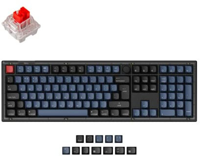 Keychron V6 Wired Custom Mechanical Keyboard with Knob, Full-Size ISO-UK-Layout QMK/VIA Programmable Hot-swappable Red Switch for Mac Windows Linux (Frosted Black-Translucent)