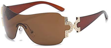 LJCZKA Randlose y2k Sonnenbrille für Damen und Herren, Wrap Around Mode Sonnenbrille übergroße Quadratische Sonnenbrille Unisex mit UV-Schutz