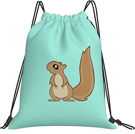 ASEELO Cartoon-Eichhörnchen-Rucksack mit Kordelzug, wasserdicht, für Herren und Damen, Sport, Turnbeutel, Reisen, Tagesrucksack, Cartoon-Eichhörnchen, Einheitsgröße
