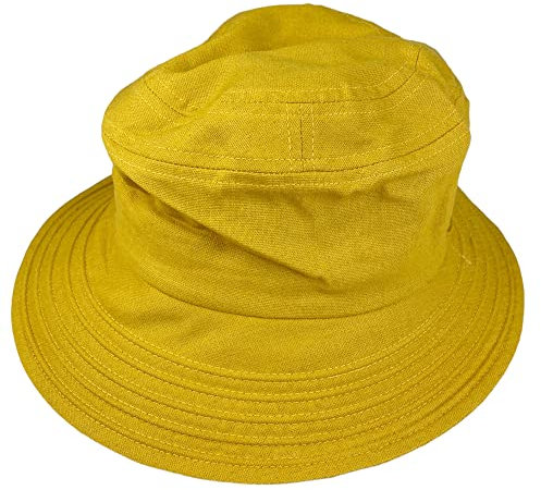 kennydoo modischer Sommerhut mit Krempe I Bucket Hat I Größenverstellbar I Unisex I Fischerhut (gelb/Ocker)