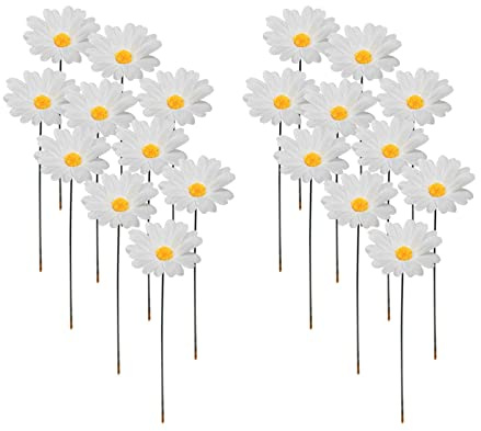 Plumdrop 20pcs Daisy Flower Garden Stakes Decoration 3D Stake Yard Plant Lawn Ornaments Flower Pot Stick Insert Outdoor