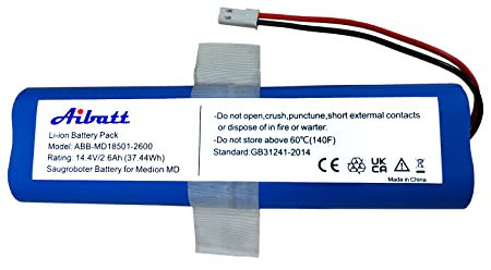 Aibatt Batterie de rechange, 37,44 Wh, compatible avec Medion MD 18500, 18501, 18600 Aspirateur Home Cleaner (14,4 V, 2600 mAh, Li-Ion)