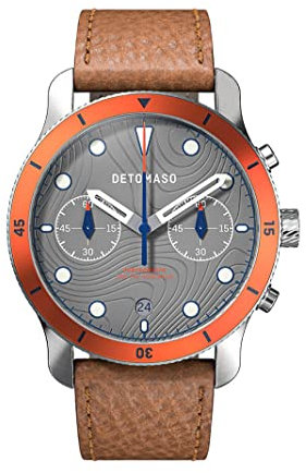 DeTomaso Venture Chronograph TOPO Gray Grau Herren-Armbanduhr Analog Quarz Lederarmband Braun