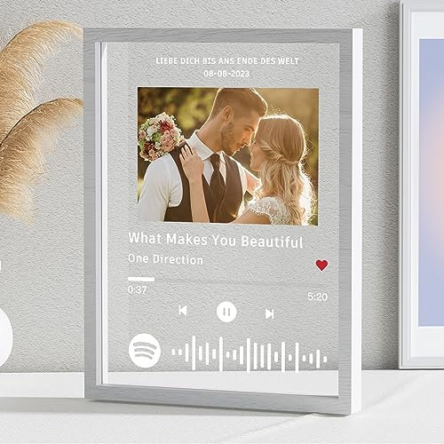 iDIY Personalisiertes Spotify Glas mit Foto - Personalisierter Acryl Fotorahmen mit Musik Cover Design - Geschenke für Frauen & Männer zum Jahrestag, Geburtstag, Valentinstag(12x16)