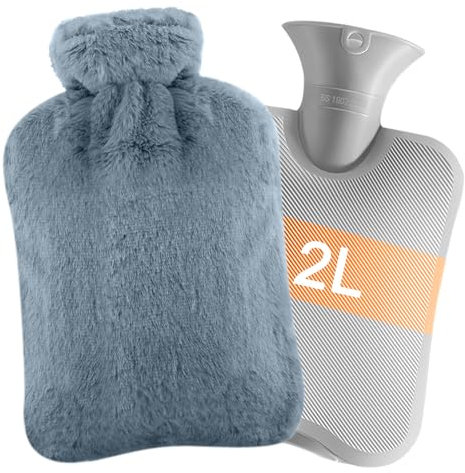 HILEYOLLA Bouillotte Eau Chaude,2L Bouillotte avec Housse en Peluche Douce, Bouillotte Enfant Et Adulte Pour Soulager La Douleur Bouillote Peluche Antifuite En Caoutchouc Bouillotte Amovible