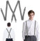 QESSUVNC Hosenträger für Herren Starken Herren Hosenträger schmal 2,5 cm 4 Metall Clip Lang Einheitsgröße für Männer und Damen Einstellbar Länge für Damen Buro und Elastisch X Style (Grau)