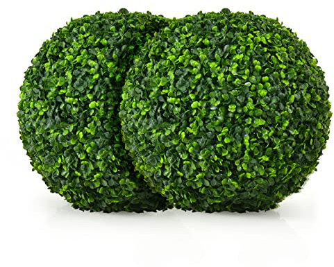 COSTWAY 2 Sfere Artificiali da 40 CM, Piante Finte a Sfera Resistenti ai Raggi UV, Piante Artificiali Rotonde da Giardino, Balcone, Matrimonio e Casa, No Manutenzione Potature Annaffiamento