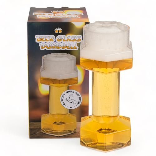 MIJOMA Bicchiere da birra, 22 cm – 700 ml – casual Saufsport Training Amici della birra Dumbell per fitness e feste, un'avventura di birra per gli amanti del divertimento, lavabile in lavastoviglie e