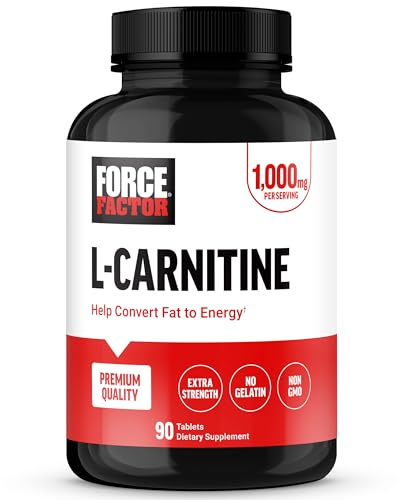 Force Factor L-Carnitine Supplement, L Carnitine Tartrate 1000mg Capsules to Convert Fat Into Energy, Support Muscle Recovery, and Boost Exercise Performance, Vegan, Non-GMO, 90 Tablets
