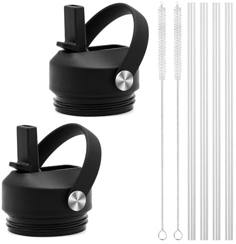 Straw Lid for Yeti Rambler 18 26 36 64 oz Water Bottles, Replacement Lid with Straws and Flexible Handle, Durable Cap for Yeti 18oz 26oz 36oz 64oz Rambler Bottles(Black)