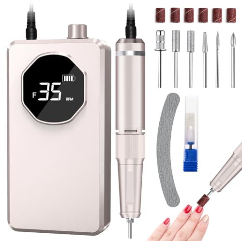 Oneyus, fresa per unghie in gel, lima elettrica senza fili, 35000 giri/min, fresa per unghie in gel con display LCD, direzione di rotazione F/R, fresa per unghie acriliche