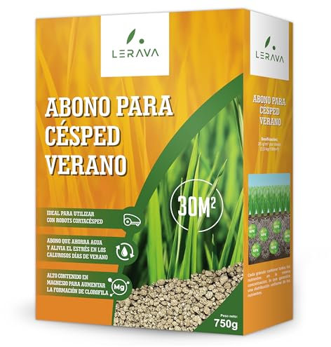 LERAVA® VERANO - abono cesped verano - fertilizante cesped antiestrés para césped de bajo consumo de agua para los calurosos días de verano - ideal para utilizar con robots - 30m²