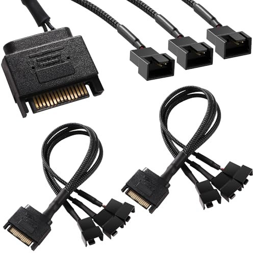 KUOQIY 2 Pièces Adaptateurs Répartiteurs SATA vers Ventilateur, 15 broches SATA vers 3 x 3 Broches/4 Broches PWM Câble Adaptateur D'alimentation pour Ventilateur, Adaptateur de Ventilateur SATA