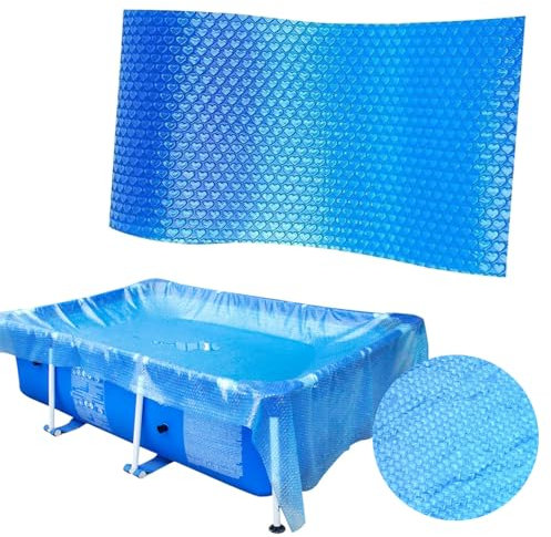 Rectangular pool cover, protective cover, swimming pool solar tarpaulins, bubble wrap, swimming pool insulation film, thicker and more durable, dust and leaf repellent, can be cut to size, blue (300 x