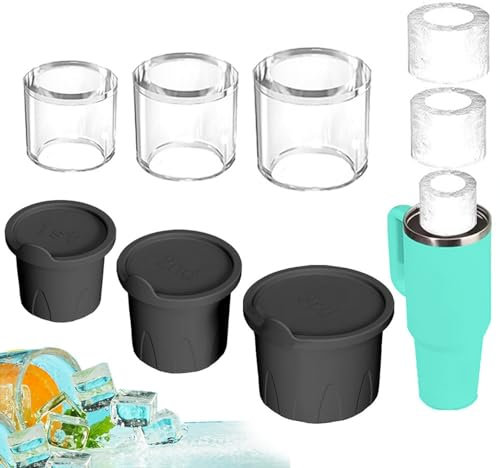 Ice Cube Maker with Lid for 20-40oz Tumbler, Silicon Ice Cube Tray for Stanley Cup, for Freezer, Ice Drink, Juice, Whiskey (Black 3PCS)