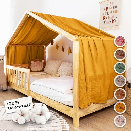 lilimaus Hausbett Himmel [in 12 Farben] Betthimmel Hausbett aus 100% Baumwolle Musselin - Stoffhimmel für Hausbett Deko Mädchen & Jungen - Himmel für Hausbett Kinder - Bett Vorhang Kinderbett