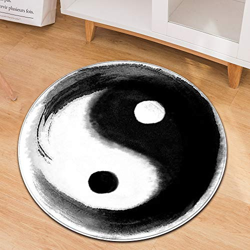 SANBEC Tinte Yin Yang Tai Chi bedruckter runder Teppich, Kinder-Wohnzimmer-Bodenmatte, waschbare Bodenmatte, Yoga-Matte, Schlafzimmerstuhl, weiche Bodenmatte