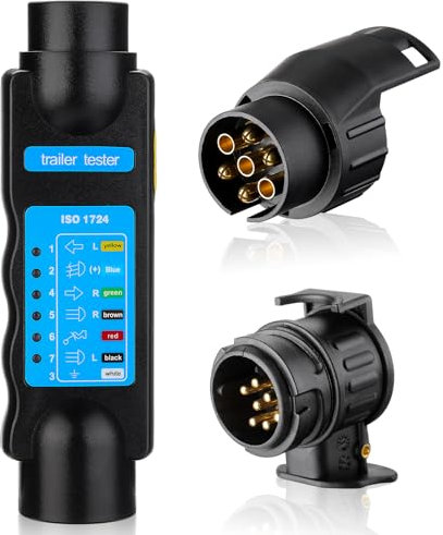 GEARMONSTER 7 Poliger Anhänger Tester, Trailer Tester, 7/13 polig Anhänger Prüfgerät 12V Anhängerbeleuchtung Steckdose Schaltungen Testgerät für LKW RV Wohnwagen Anhänger Beleuchtung Diagnose