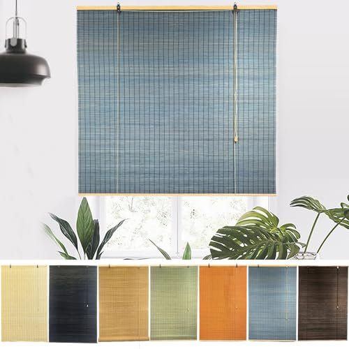 NIANXINN Indoor Bamboo Roller Blinds,Retro Roman Blinds,Natural Wooden Window Decorative Curtain,95% Blackout Roller Blinds,Sunscreen Privacy,Custom,Width x Height (100cm x 300cm,Blue)