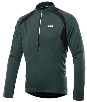 ARSUXEO Cycling Jersey Mens Long Sleeve Mountain Bike Jersey Half Zipper Cycling Top Clothing 6031 Grenade Green M