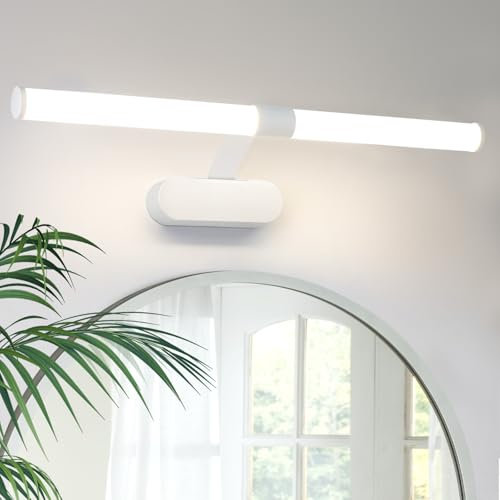 meoaow Spiegelleuchte Bad Led Wandlampe - Badezimmer Lampe 8W Neutralweiße Lichtfarbe 4000K Biegen Wandleuchte Spiegel Wasserdicht IP44 Weiß Badlampe Spiegelschrank Beleuchtung 60cm