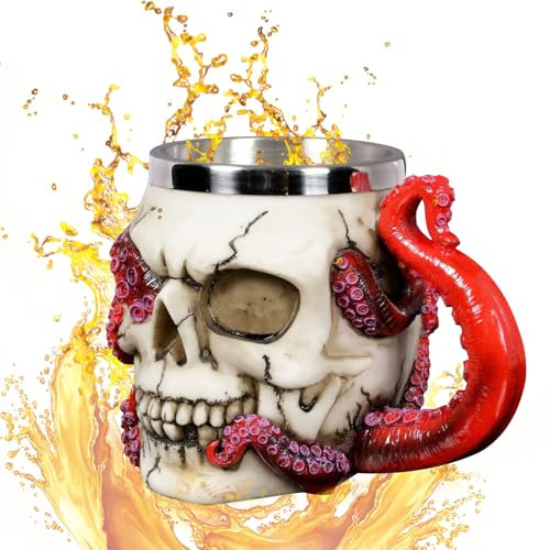 FePen Tasse Crâne d'Halloween, Gobelet à Vin Crâne, 3D Crâne Tasse, Chope à Bière de Crâne, Tasse à Boire Tete de Mort, Verre à Vin Halloween Crâne, Tasses Gobelet Bière en Acier Inoxydable (tasse)