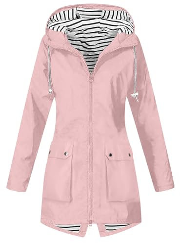 KOG Übergangsjacke Damen Regenjacke Wasserdicht Regenmantel Windbreaker mit Kapuze Fahrradjacke Regencape Regenjacken Windjacke Wanderjacke Outdoor Jacken Gutscheine Rosa L