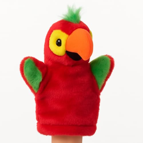 MIJOMA Handspielpuppe Papagei – Kuschelweiches Plüschspielzeug mit Kulleraugen – Ideales Rollenspielzeug für Kinder, 28 cm, rot-Mehrfarbig, Perfekter Begleiter für Piratenspiele