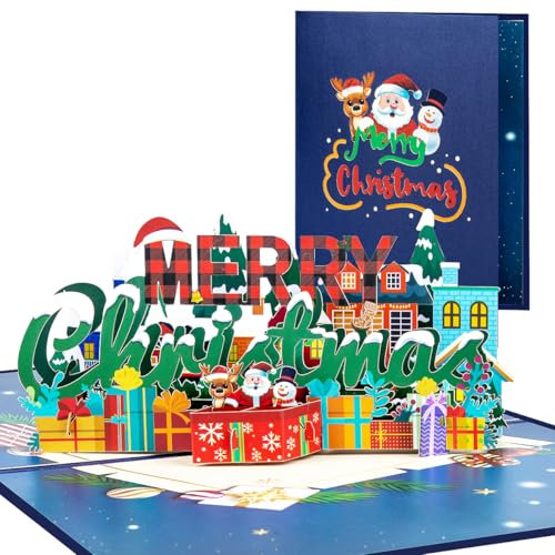 CNLITIHEKA Frohe Weihnachten Karte, Weihnachtskarte Pop Up, 3D Festliche Feiertagsgrußkarte, Neujahr, Erntedank, für Kinder Familie Freunde, Inklusive Umschlag.