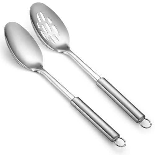 Cooking Spoons Set, ReaNea Slotted Serving Spoon Large, Stainless Steel Kitchen Utensils Set, Cooking Utensils Set, Mixing, Serving, Stiring Large Spoons, Gifts for Home, Restaurant