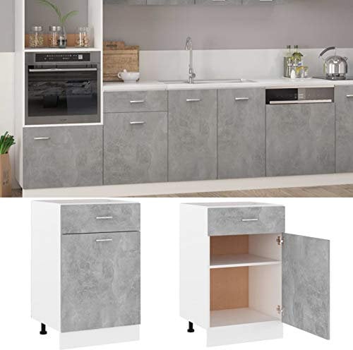 Xichuzi Schubunterschrank, Küchenunterschrank, Küchenschränke, Küchenmöbel, Unterschrank, Kitchen Furniture, Betongrau 50x46x81,5 cm Spanplatte